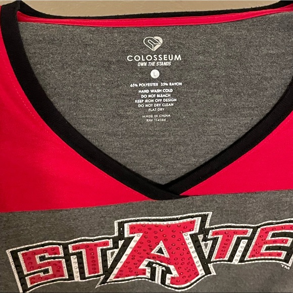 Arkansas State short-sleeved v-neck T-shirt with Bling by Colosseum Size L - Picture 4 of 5